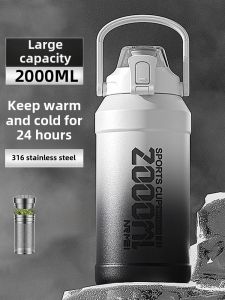 Large Capacity 3L 5L Stainless Steel Insulated Water Bottle Mens Outdoor Portable Straw Cold Beverage Preservation Cup Jug