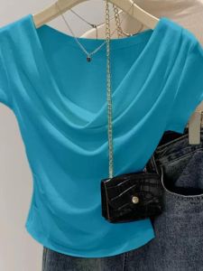 Slim Fit Short Sleeve T-Shirt Womens Summer New Style Elastic Hollow out Design Casual Short Top Versatile Universal Size