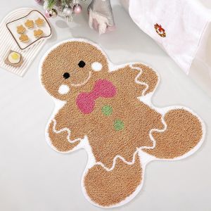 VIKAMA Christmas Doormat Christmas Tree Snowman Kitchen Carpet Gingerbread Man Anti-Slip Bathroom Mat Home Decoration.