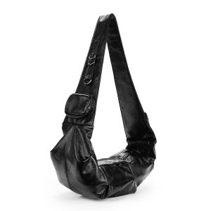 JANDRESS | Original Wide Strap Wrinkled Multi Buckles Soft Leather Dumpling Bag