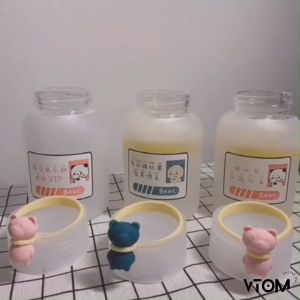 VTOM Cutie Bear Portable Fashion Frosted Glass Drinking Water Bottle 350ml Cute Glass Bottle