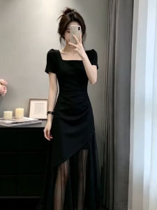 PEIZIXUAN | French Elegant Black Simple Design Waist-accentuating Dress