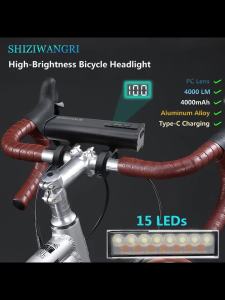 SHIZIWANGRI | Bicycle Light 15*LED Bike Headlight 4000mAh USB Rechargeable Electric Quantity Display Highway Bicycle Light Accessories