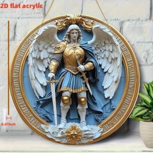 Silver Michael Archangel Metal Wall Art - Blue & Gold Religious Decor for Home Office