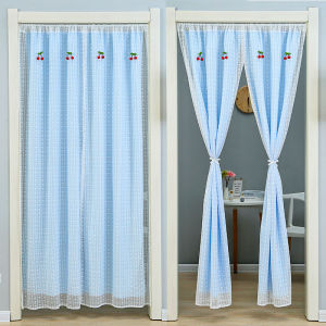 Mosquito-Proof Lace Door Curtain Modern Minimalist Style Bedroom Decor Hanging Double-Layer Fabric Door Drape No-Punching Needed