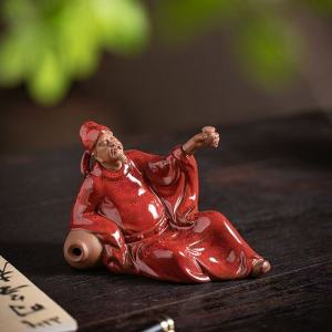 Oriental Ancient Chinese Poet Li Bai Ceramic Statue Reclining Wine Lover Figurine for Office Desk Bookshelf Zen Home Decor