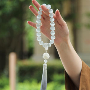 LianSheng White Cats Eye Stone Handheld Bracelet Hanfu Accessories Tassel Hand Twist Ancient Style Soft to the Finger Gift