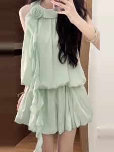 PEIZIXUAN | French Style Neck-hung Dress Short Set