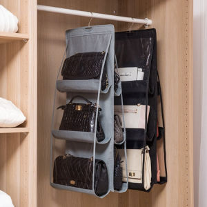 6/8 Grids Hanging Handbag Storage Bag Organizer Dustproof Closet Hanging Rack Wardrobe Organizer