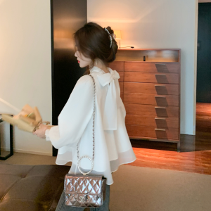 Spring Autumn 2025 French Style Fashion Long Sleeve Womens Shirt Sweet Design Sense Cover Belly Chiffon Blouse New Arrival