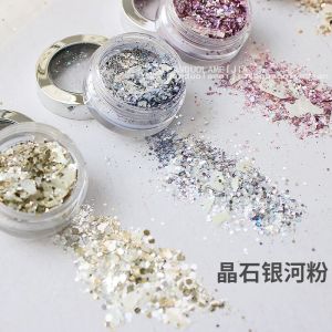 Galaxy Powder 2024 เครื่องประดับเล็บบางเฉียบ ลูกปัดแสงสีรุ้ง น้ำยาทาเล็บสีสันสดใสสำหรับเล็บสั้น สำหรับผู้หญิงทุกวัย