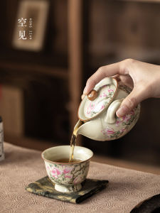 KONGJIAN | Bộ Trà Chống Đốt cho Phụ Nữ 1 Người Gaiwan và Ấm Trà Không Tay Cầm