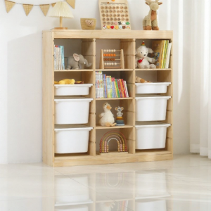 Toy and Book Storage Shelf Multi-tier Large Capacity Real Wood 2-in-1 Cabinet