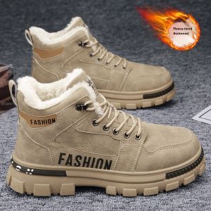 Cotton Shoes Mens Winter Fleece-lined Heattech High-Top Mens Shoes Construction Site Wear Resistance Labor Insurance Martin Outdoor Hiking Waterproof Snow Boots