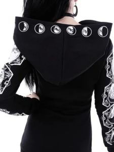 Áo Nỉ Dài Tay in Hình Mặt Trăng Có Mũ Trùm Đầu Thường Ngày Cho Nữ Mùa Xuân 2025 Áo Nỉ Dài Tay Thường Ngày Có Khóa Kéo