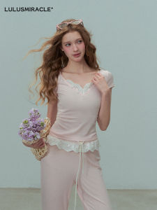 Slimming Sweet Ballet-style High-waisted V-neck Short Sleeve Leisure Suit