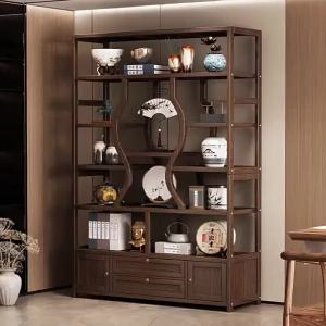 Dark Walnut Traditional Chinese Multi-Treasure Cabinet Tea Accessories Storage
