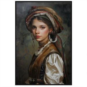 Tranh treo tường tranh dán tường chân dung cô gái đẹp cổ điển Châu Âu sơn dầu in canvas. CGI - 399