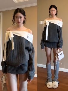 PEIZIXUAN | French Style One-Shoulder Grey Dress Autumn New Design