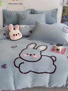 Bộ chăn ga gối nỉ nhung thêu nổi 5D siêu sang mẫu mới 2023 đủ siz 1m6 x 2m 1m8 x 2m 2m x 2m2