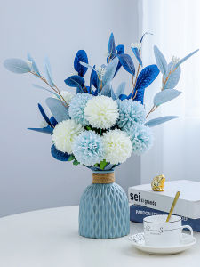Mediterranean so Easy so Beauty Desktop Ceramic Vase Blue and White Artificial Flower Eucalyptus Eucalyptus Leaves Hydrangea Set Decoration
