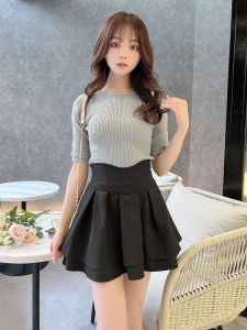 Handmade Black High Waist A-Line Mini Skirt Slimming Waistline Pencil Skirt Daily Wear Polyester Fiber School Girl Style