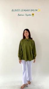 NHM Kemeja Wanita Tangan Panjang Polos LD 100 Katun Toyobo Adem
