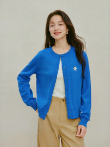 INMAN | Embroidered Pet Design Round Neck Long Sleeve Knit Cardigan Women Blouse
