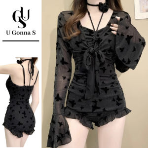 ชุดว่ายน้ำ2ชิ้นสำหรับผู้หญิงชุดชายหาดสุดน่ารักแขนยาวบุเอวสูง2025ดีไซน์ใหม่ U Gonna S