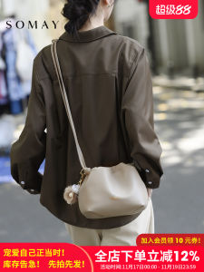 Cloud Shape Womens Shoulder Bag Versatile White Crossbody Bag for All Seasons Soft PU Leather Magnetic Buckle Closure Small Size