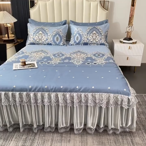 DIODIY Premium Cotton 3-Piece Floral Bedding Set with Full/Queen/King Bed Skirt and Matching Pillowcases