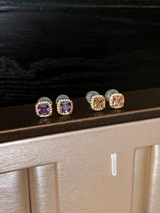 CAFFTI | 925 Sterling Silver Purple Zircon Square Ear Studs