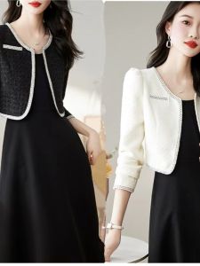 Classic Style Tweed Two-piece Set Dress Fall and Winter Mom Clothes Fancy Temperament Long Sleeve Outwear Mid-Length Skirt