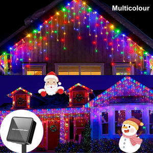 OSIDEN | LED Solar lcicle String Lights Outdoor Curtain Fairy Lights 8 Modes Christmas Landscape Lights Party Garden Decoration Light