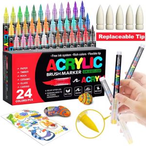ปากกาอะคริลิค24สีอายไลเนอร์กันน้ำปากกามาร์คเกอร์แปรงขนนุ่มศิลปะนักเรียนสำหรับหินเซรามิควาดภาพโลหะแก้วไม้พลาสติก
