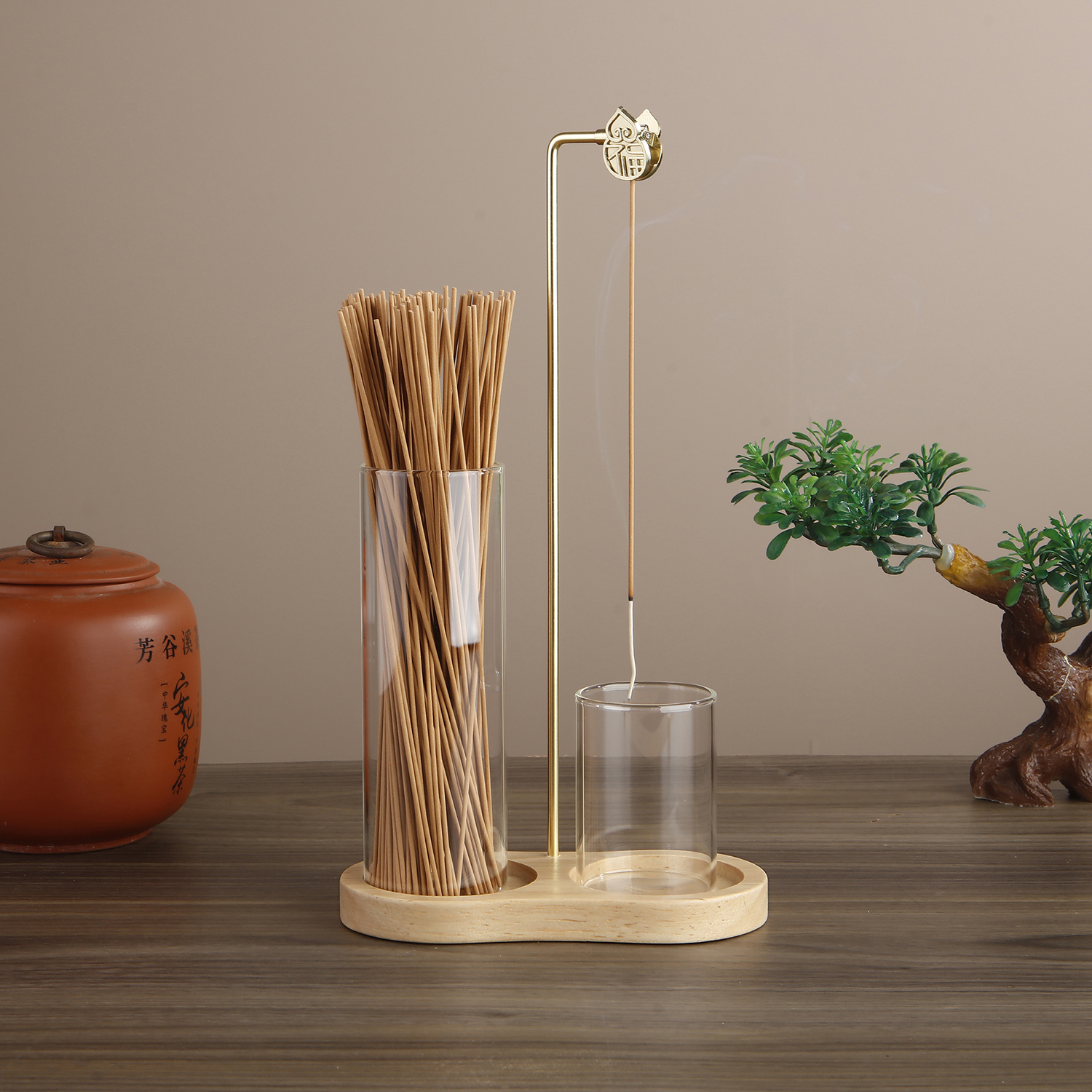 Glass Incense Holder for Sticks Anti-Ash Flying Incense Burne with Metal Clip and Incense Storage for Yoga Home Decor
