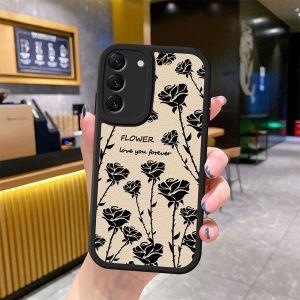 Black Rose S23 Ultra Phone Case with Strap Womens Fashion Simple Protective Cover for Samsung S24 S23 Note20 Ultra S22 S21FE S20 plus