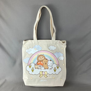 Cute Cartoon Pure Cotton Canvas Bag Fresh Style Student Large Capacity Casual Shopping Bag Eco-friendly Storage Organizer