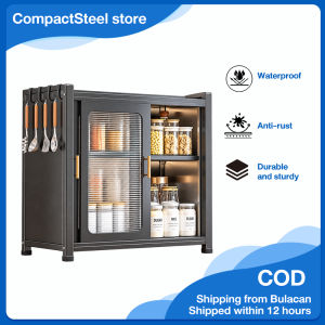 CompactSteel store Kitchen Storage Cabinet with Sliding Door Dustproof Dish Rack Plate Bowl Organizer Countertop Cabinet Kitchen Organizer Storage Shelf for Home