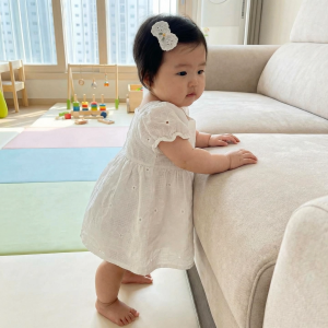 Tiny Tummies Dress with Diaper Cover Set for Baby Girls White with Floral Embroidery (DRP- 7477)
