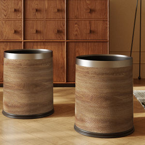French Leather Trash Can Double Layer Bedroom Bathroom Vintage Style Household Kitchen Sanitary High Aesthetic Value