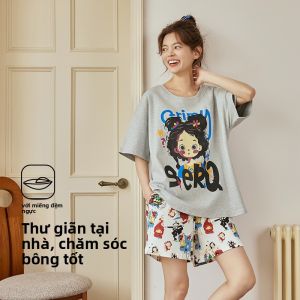 Bộ đồ ngủ nữ MiiOW Cat Person  vải cotton tay ngắn cổ tròn in hoạt hình - mùa hè 2025