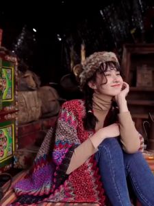 Khăn áo choàng nữ thổ cẩm boho len móc dày ấm kiểu khoác ngoài thời trang thu đông nhiều màu - 100x135cm - Mã LN038