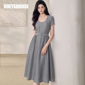 Roey s house | Elegant U-Neck Waist Accentuating Dress Grey