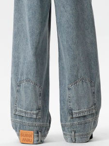 American Style Workwear Jeans Mens Spring Season High Street Vintage Loose Wide Leg Floor-Length Pants Inverted Installation