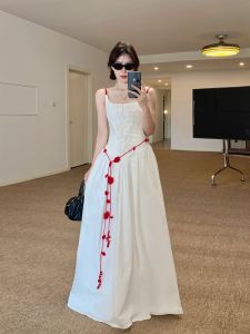 Stunning Unique Beautiful Dress for Important Occasions Elegant High-End Feel Trendy Summer Long Strapless Cotton Gown