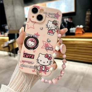 Adorable Hello Kitty Phone Case Compatible with Honor X Series Durable Anti-Fall Protection Cover with Handheld Chain And Crossbody Rope