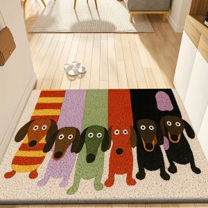 VIKAMA Cartoon Dachshund Welcome Doormat Anti-Slip Washable Home Carpet for Kitchen Bathroom Bedroom - Floor Mat Home Decor