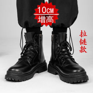 Genuine Leather Martin Boots 2024 Cowhide Mens High Top Work Boots Spring Summer Black Leather Boots Increased Height Inner