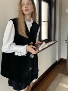 ชุดสองชิ้นแขนยาวหลวมๆ สำหรับผู้หญิงไซส์ใหญ่ สไตล์ฝรั่งเศส เอวสูง กระโปรงทรงเอ แฟชั่นฤดูใบไม้ผลิ